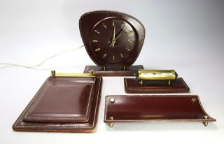 Unique JACQUES ADNET Designer Office Set - leather desk clock &more - Art Deco 3
