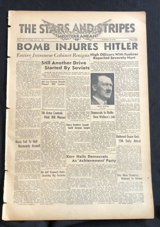 1944 Ww Ii Newspaper Nazi Leader Adolf Hitler Wounded In Assassination Attempt