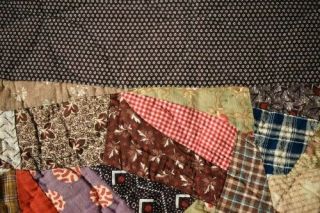 HANDSOME Vintage 1890 ' s Miniature Crazy Crib Quilt Early Brown Fabrics 7