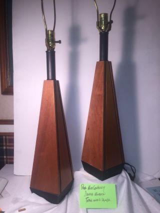 PAIR MID CENTURY DANISH MODERN TEAK LAMPS EAMES RETRO TABLE VTG 50S ATOMIC HOME 3