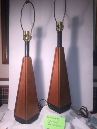 PAIR MID CENTURY DANISH MODERN TEAK LAMPS EAMES RETRO TABLE VTG 50S ATOMIC HOME 4