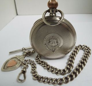 ANTIQUE 1911 STERLING SILVER FULL HUNTER POCKET WATCH & CHAIN 2