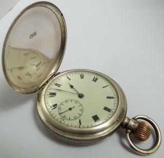 ANTIQUE 1911 STERLING SILVER FULL HUNTER POCKET WATCH & CHAIN 9