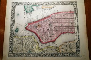 1863 Rare Antique Mitchell Atlas Map Of York City - Handcolored