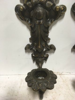 VTG.  Victorian Art Nouveau Design Wall Mounted Sconce Solid Brass Candleholders 3