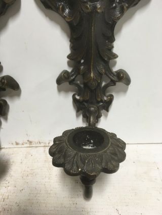 VTG.  Victorian Art Nouveau Design Wall Mounted Sconce Solid Brass Candleholders 5