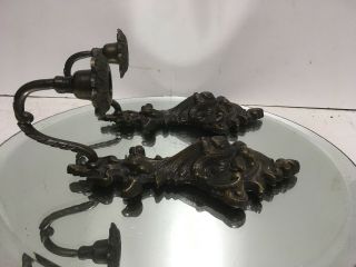 VTG.  Victorian Art Nouveau Design Wall Mounted Sconce Solid Brass Candleholders 6