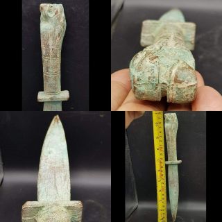 Roman Ancient Bronze Rare Unique Knife.  Dagger With Lion Head 28cm 3
