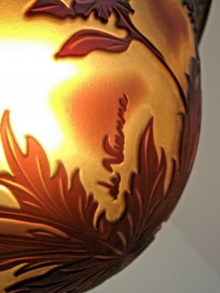 French Art Nouveau Signed De Vianne Acid Etched Floral Glass Ceiling Light 1313 11