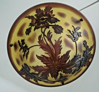 French Art Nouveau Signed De Vianne Acid Etched Floral Glass Ceiling Light 1313 5