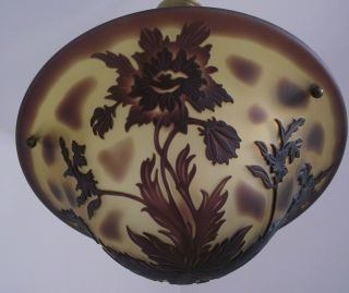 French Art Nouveau Signed De Vianne Acid Etched Floral Glass Ceiling Light 1313 6