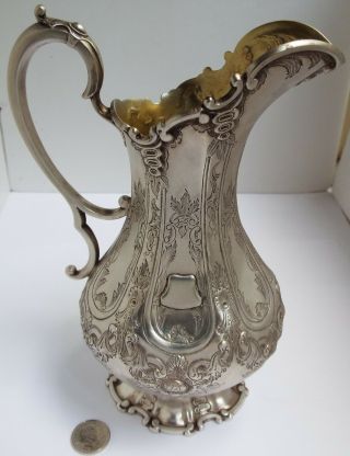 Large Heavy English Antique 1855 Victorian Sterling Silver Milk Jug Ewer