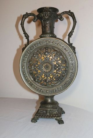 Large Antique Ornate Patinated Bronzed Figural Mantle Ewer Picture Frame Vase