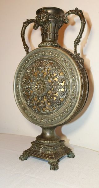 LARGE antique ornate patinated bronzed figural mantle ewer picture frame vase 2