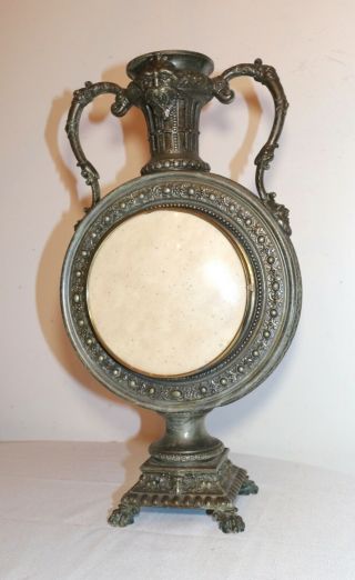 LARGE antique ornate patinated bronzed figural mantle ewer picture frame vase 3