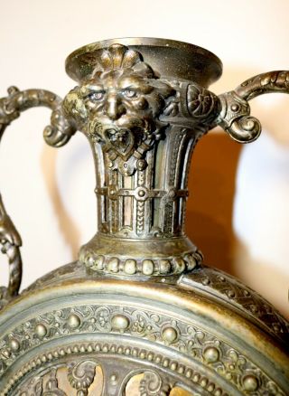 LARGE antique ornate patinated bronzed figural mantle ewer picture frame vase 6