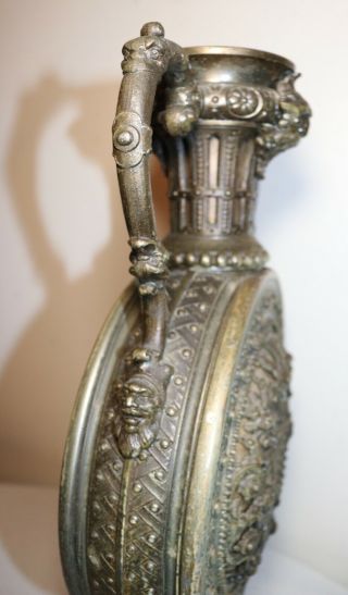LARGE antique ornate patinated bronzed figural mantle ewer picture frame vase 8
