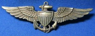 Wwii Gold On Sterling Navy Naval Aviator Pilot 2 3/4 Inch Wings Badge By Vanguar
