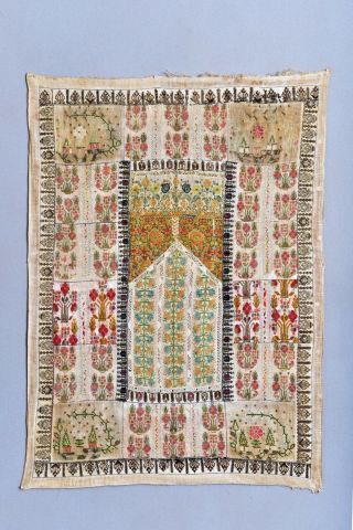 Antique 19th C.  Ottoman Greek Islands Armenian Yaglik Quibla Embroidery Tapestry