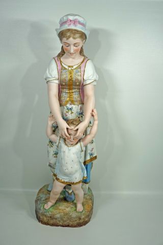 Antique French,  France Mother & Child Bisque Porcelain Figure,  Statue,  A,  Quality