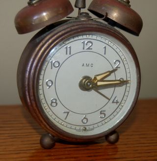 Very Rare Vintage (1930s) Antique German Amc Twin Bell Wind - Up Alarm Clock