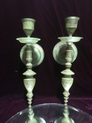 Vtg.  Victorian Design Wall Mounted Sconce Solid Brass Candleholders