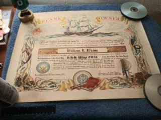 An Plank Owner Certificate Uss - Wasp Cv - 18 1951