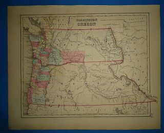 Vintage 1857 Oregon & Washington Territory Map Old Antique Atlas Map