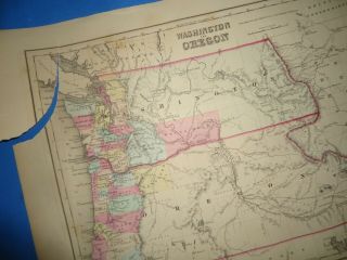 Vintage 1857 OREGON & WASHINGTON TERRITORY MAP Old Antique Atlas Map 2