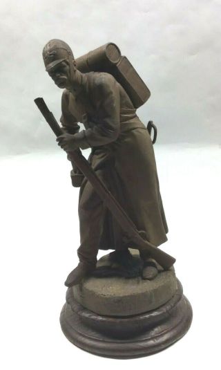 Vintage Bronze Patina Spelter Soldier Military Statue Wood Base 15”h