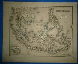 Vintage 1857 East Indies - South Pacific Map Old Antique Atlas Map