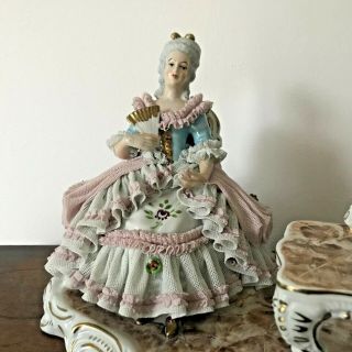 Vintage German Dresden porcelain lace figurine porcelain Volkstedt Thuringen 4