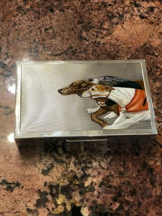 Hm Silver Enamel Greyhound Racing Cigarette Box