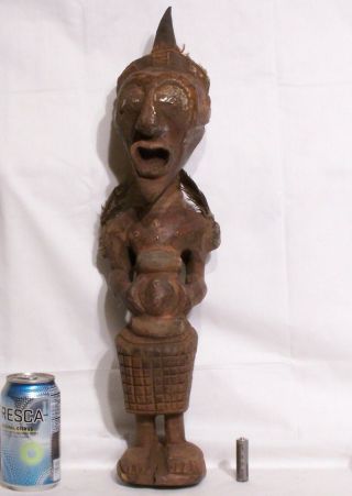 20th Century Songe - Songye Carved Wood Mankishi Power Figure Copper & Tin Detail