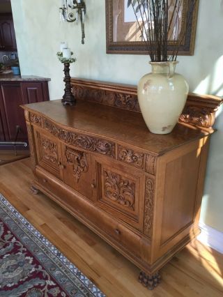 Antique Fancy Oak Server Buffet – Highly Carved