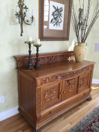Antique Fancy Oak Server Buffet – highly carved 2