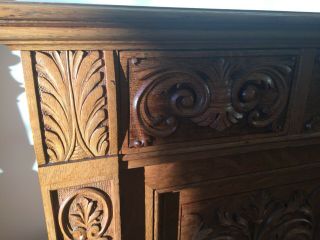 Antique Fancy Oak Server Buffet – highly carved 9