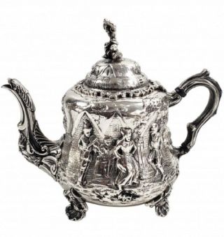 Rare Elkington Solid Silver 19th Century Victorian Tea Pot Terniers London 1883