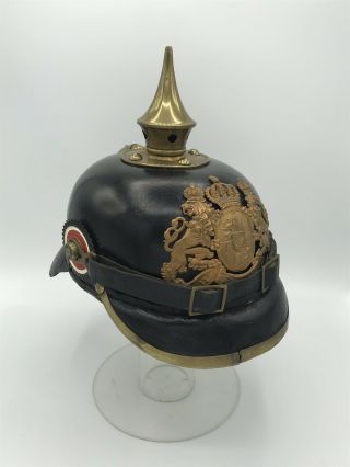 Pre Ww1 Bavarian Pickelhaube Brass M1895 Helmet German Cockades Spiked Helmet