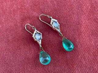 Antique Indian Mughal Earrings.  Emerald & Diamond.  1860.  18ct Gold.