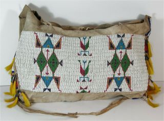 C1890s Native American Sioux Indian Bead Decorated Hide Tipee / Teepee Bag Large