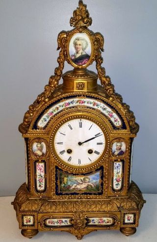 Louis XVI Gilt Bronze Clock Set Sevres Porcelain Mounted,  REMARKABLE 19th Ct. 2