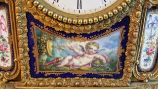 Louis XVI Gilt Bronze Clock Set Sevres Porcelain Mounted,  REMARKABLE 19th Ct. 6