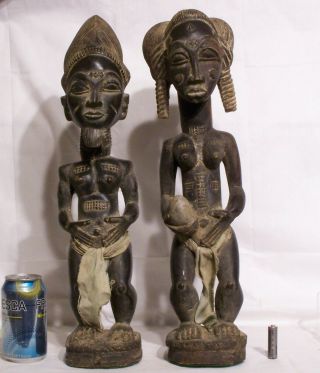 Large Pair 20th Century Baule Carved Wooden Figures Of A Man And Woman