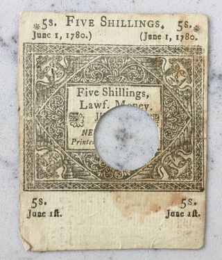 REVOLUTIONARY WAR CONNECTICUT COLONIAL NOTE OF CURRENCY 1760 FIVE SHILLINGS 2