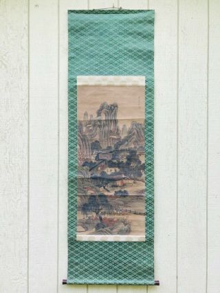 Estate A Very Fine Chinese Old Qing Dynasty Silk Scroll Landscape Painting