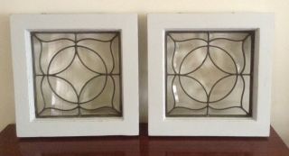 2 Vintage Wood Framed All Beveled Leaded Clear Glass Windows 16 " X 16 " Heavy