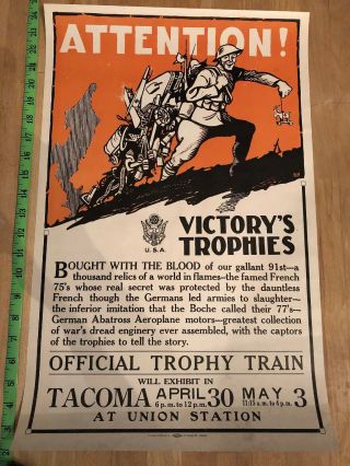 Gorgeous And Extremely Rare Ww1 Trophy Train Poster,  Army Military
