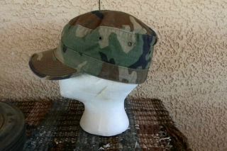 Vtg Us Military Issue Army Woodland Camouflage Bdu Camo Ripstop Hat Cap Sz 7 3/8