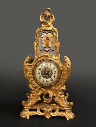 19th C.  French Gilt Bronze & Champleve Table Clock